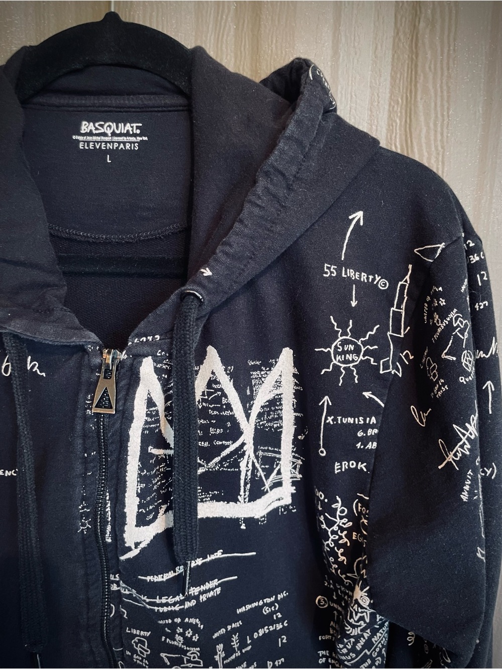 Jean-Michel Basquiat Hoodie Men's Black Full Zip Beat Bop Graphic Print sz L - Picture 2 of 7